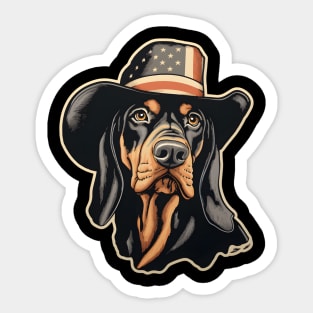 Patriotic Black and Tan Coonhound Sticker